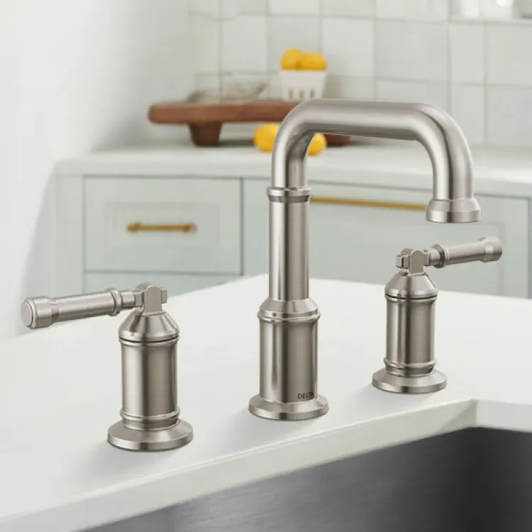 Delta Broderick Widespread Bathroom Faucet, Two-Handle, Diamond Seal, ADA, 1.2 GPM, Lumicoat Stainless - 3584-SS-PR-DST