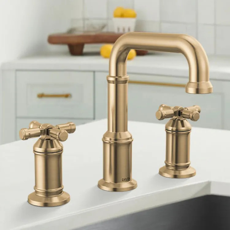 Delta Broderick Widespread Bathroom Faucet, Two-Handle, Diamond Seal, ADA, 1.2 GPM, Lumicoat Champagne Bronze - 3587-CZ-PR-DST