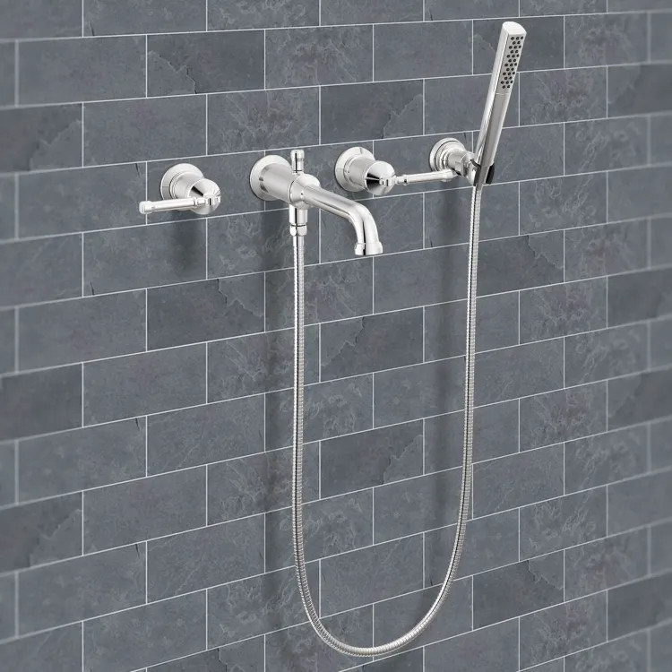 Delta Broderick Wall Mount Tub Filler Trim with Hand Shower, 1.75 GPM, Lumicoat Chrome (Less Handles) - T5784-PR-LHP-WL