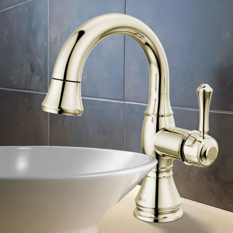 Delta Cassidy Single Handle Pull Down Bathroom Faucet, Diamond Seal, ADA, 1.2 GPM, Polished Nickel - 597-PNPD-DST