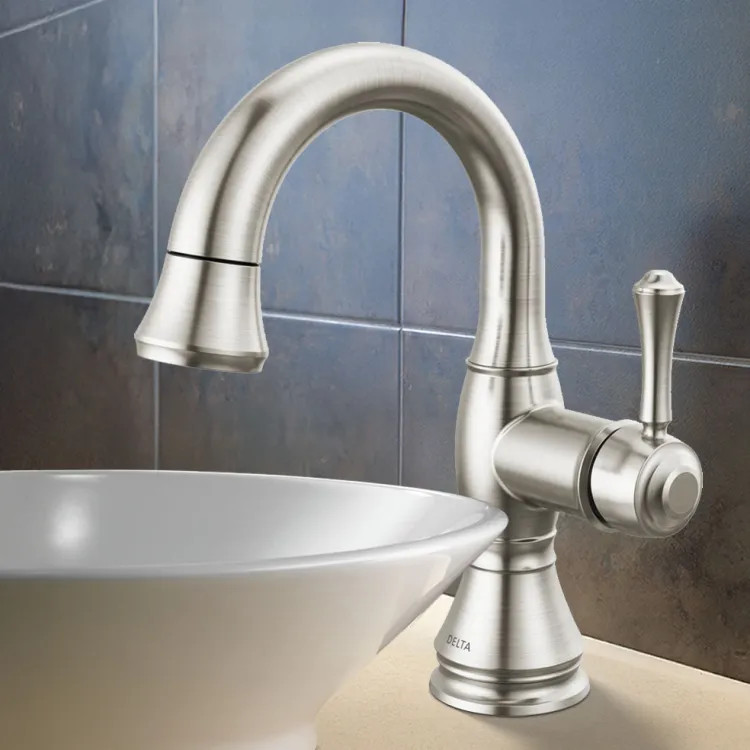 Delta Cassidy Single Handle Pull Down Bathroom Faucet, DIAMOND Seal, ADA, 1.2 GPM, Stainless - 597-SSPD-DST