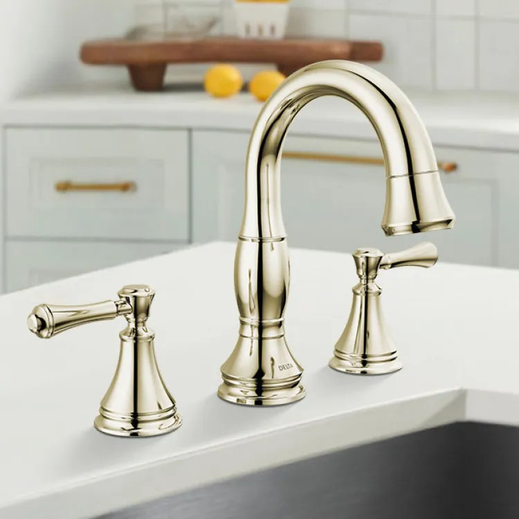 Delta Cassidy Two Handle Pull Down Widespread Bathroom Faucet, Diamond Seal, ADA, 1.2 GPM, Polished Nickel - 3597-PNPD-DST