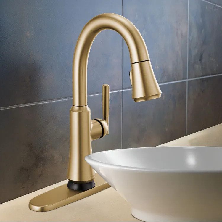Delta Coranto Single Handle Pull-Down Bar/Prep Faucet, Touch2O, Diamond Seal, MagnaTite, ADA, 1.8 GPM, Champagne Bronze - 9979T-CZ-DST