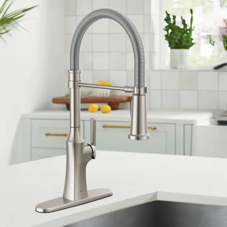 Delta Ermelo Single Handle Pull-Down Kitchen Faucet With Spring Spout, DIAMOND Seal, MagnaTite, ADA, 1.8 GPM, Stainless - 18887-SS-DST