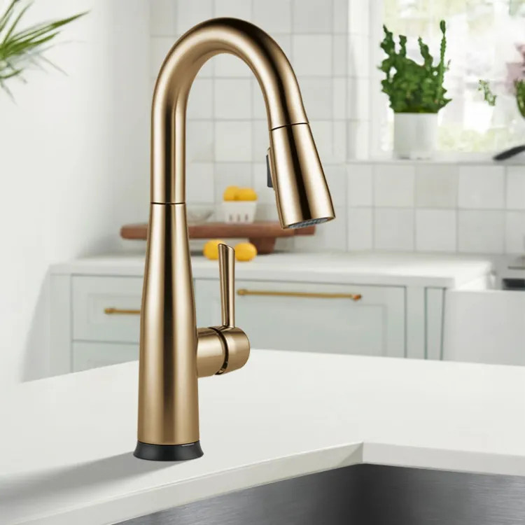 Delta Essa Single Handle Pull-Down Bar/Prep Faucet, Touch2O, Diamond Seal, MagnaTite, ADA, 1.8 GPM, Champagne Bronze - 9913T-CZ-DST