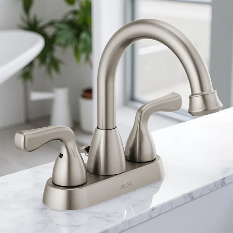 Delta Foundations Two Handle Centerset Bathroom Faucet, Deck Mount, ADA, 1.2 GPM, Stainless - 25911LF-SS