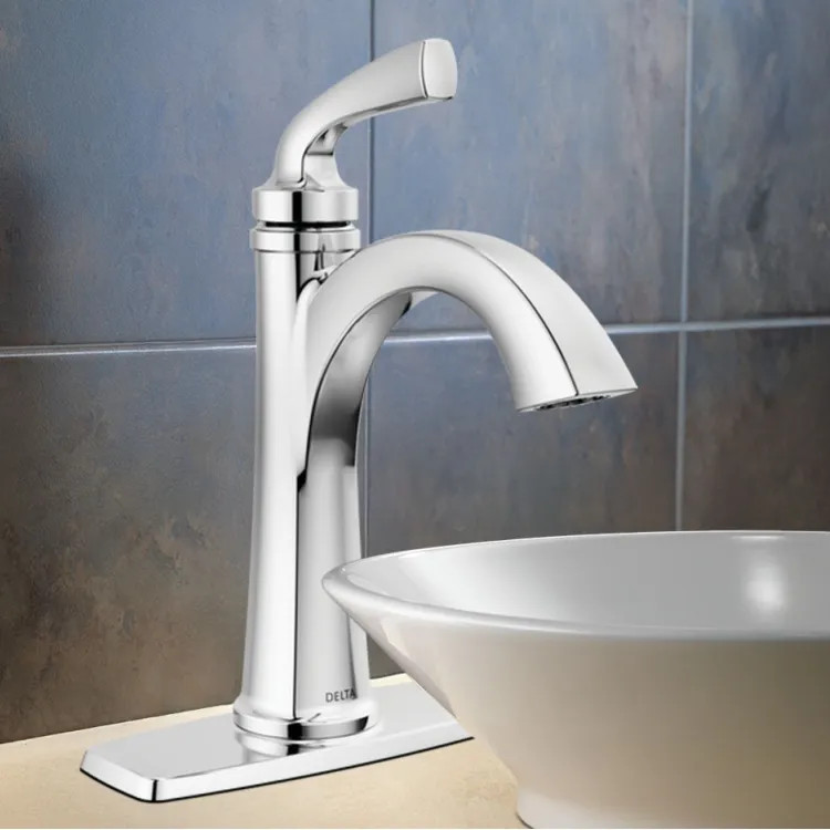Delta Geist Single Handle Bathroom Faucet, Pop-Up with Overflow, Deck Mount, ADA, 1.2 GPM, Chrome - 15864LF