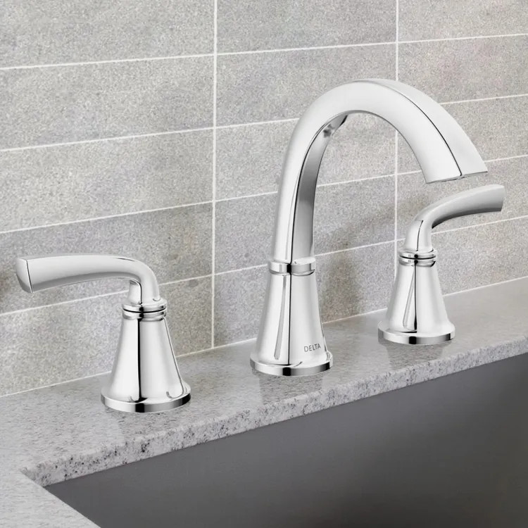 Delta Geist Two Handle Widespread Bathroom Faucet, Pop-Up with Overflow, Deck Mount, ADA, 1.2 GPM, Polished Chrome - 35864LF