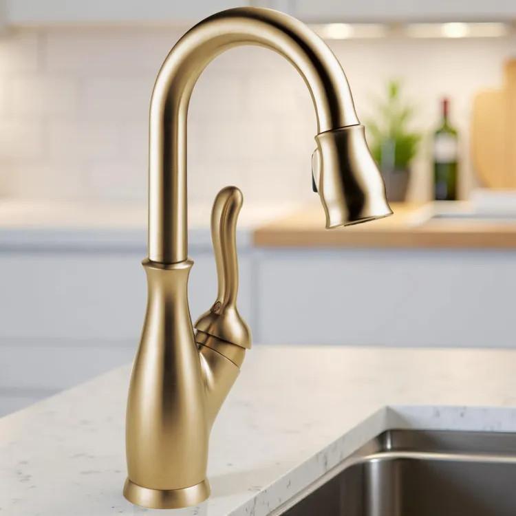 Delta Leland Pull-Down Bar/Prep Faucet, Single Handle, DIAMOND Seal, MagnaTite, ADA, 1.8 GPM, Champagne Bronze - 9678-CZ-DST