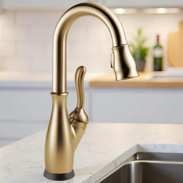 Delta Leland Pull-Down Bar/Prep Faucet, Single Handle, Touch2O, TouchClean, DIAMOND Seal, 1.8 GPM, Champagne Bronze - 9678T-CZ-DST