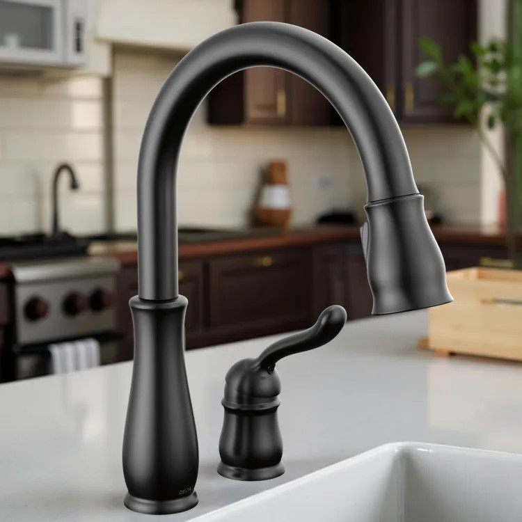 Delta Leland Single-Handle Kitchen Pull-Down Faucet, 2 Hole, MagnaTite, DIAMOND Seal. ADA, 1.5 GPM, Matte Black - 978-BLWE-DST