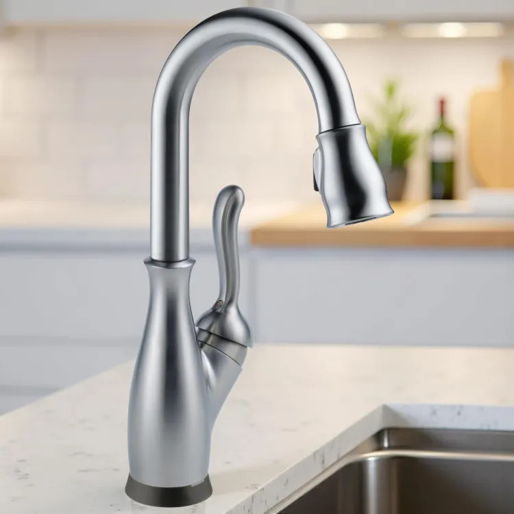 Delta Leland Touch2O Bar/Prep Faucet With Touchless Technology, DIAMOND Seal, MagnaTite, ADA, 1.8 GPM, Arctic Stainless - 9678TL-AR-DST