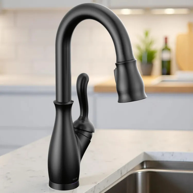 Delta Leland Touch2O Bar/Prep Faucet With Touchless Technology, DIAMOND Seal, MagnaTite, ADA, 1.8 GPM, Matte Black - 9678TL-BL-DST