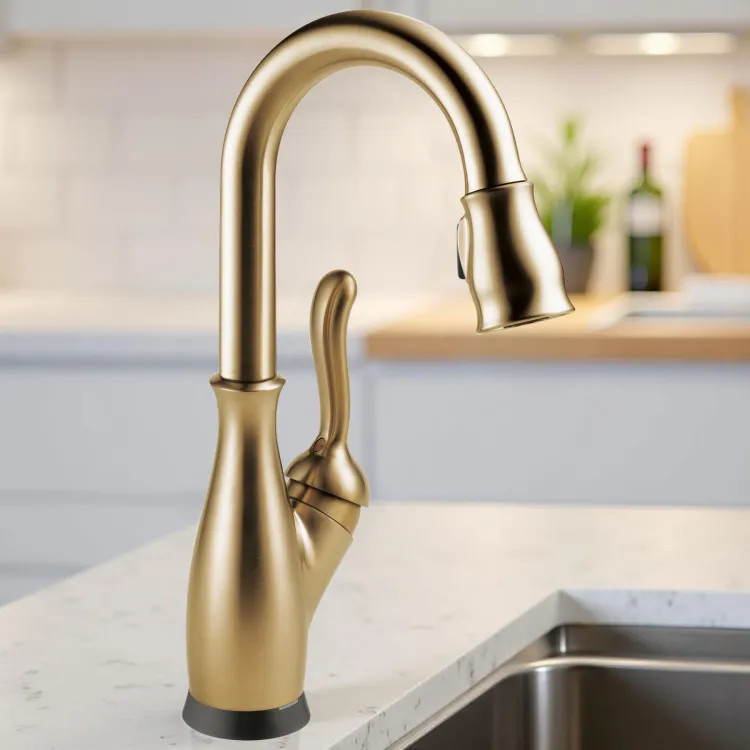 Delta Leland Touch2O Bar/Prep Faucet With Touchless Technology, DIAMOND Seal, MagnaTite, ADA, 1.8 GPM, Champagne Bronze - 9678TL-CZ-DST
