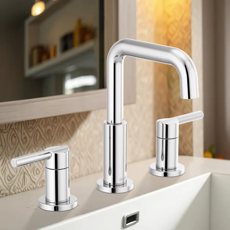 Delta Nicoli Widespread Bathroom Faucet, Two-Handle, Deck Mount, ADA-Compliant, 1.2 GPM, Chrome - 35849LF