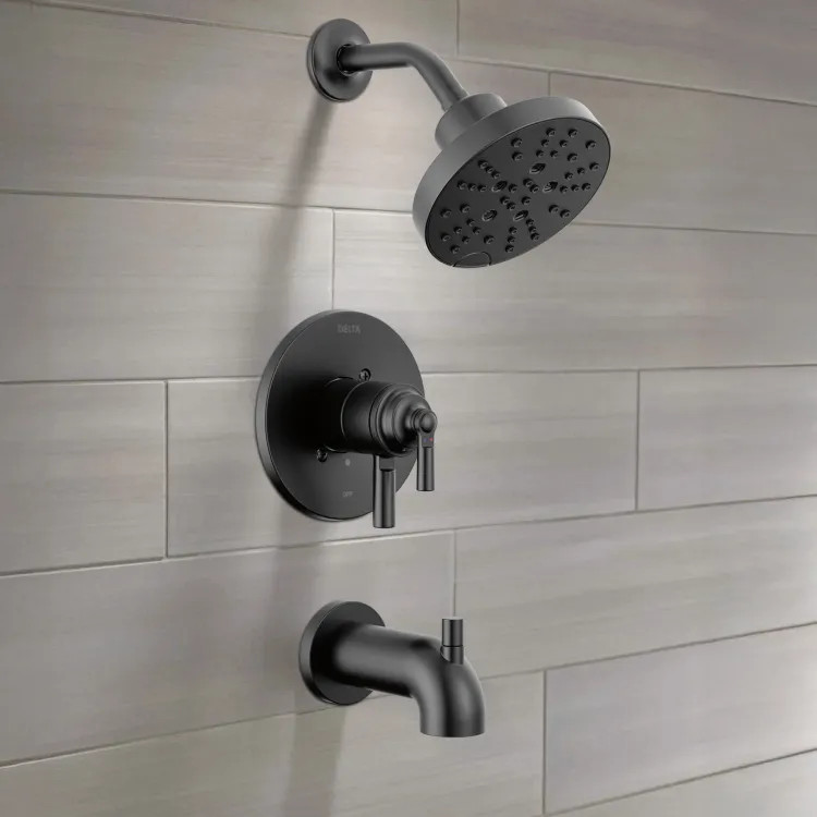 Delta Saylor Monitor 17 Series Tub & Shower Trim, Two Handles, Touch-Clean, ADA-Compliant, 1.75 GPM, Matte Black - T17435-BL