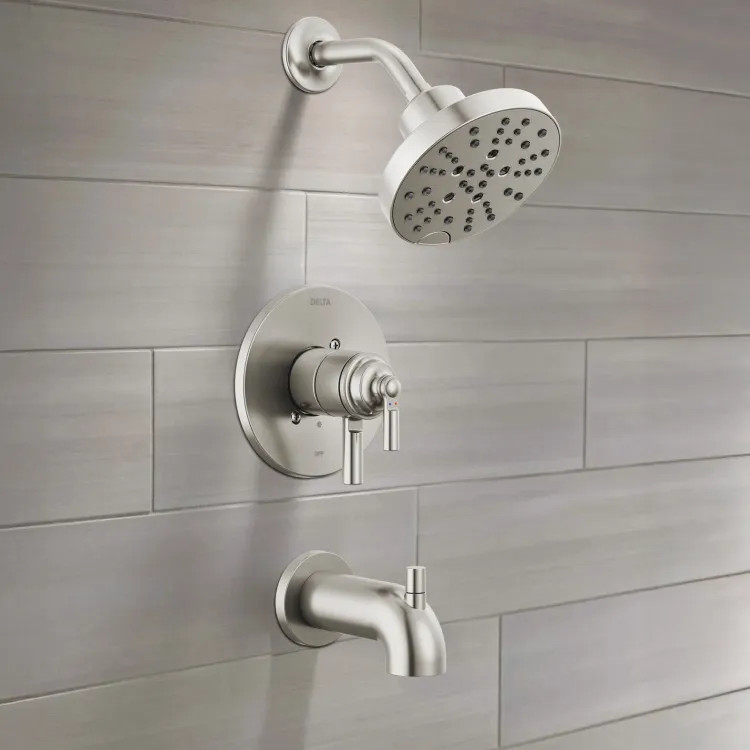 Delta Saylor Monitor 17 Series Tub & Shower Trim, Two Handles, Touch-Clean, ADA-Compliant, 1.75 GPM, Stainless - T17435-SS