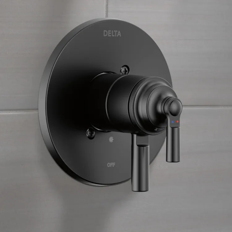 Delta Saylor Two Handle Pressure Balance Valve Trim, Lever Handle, ADA, Matte Black - T17035-BL