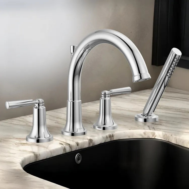 Delta Saylor Roman Tub Faucet Trim With 1.75 GPM Hand Shower, Low-Arc Spout, Two Lever Handles, ADA-Compliant, Chrome - T4735