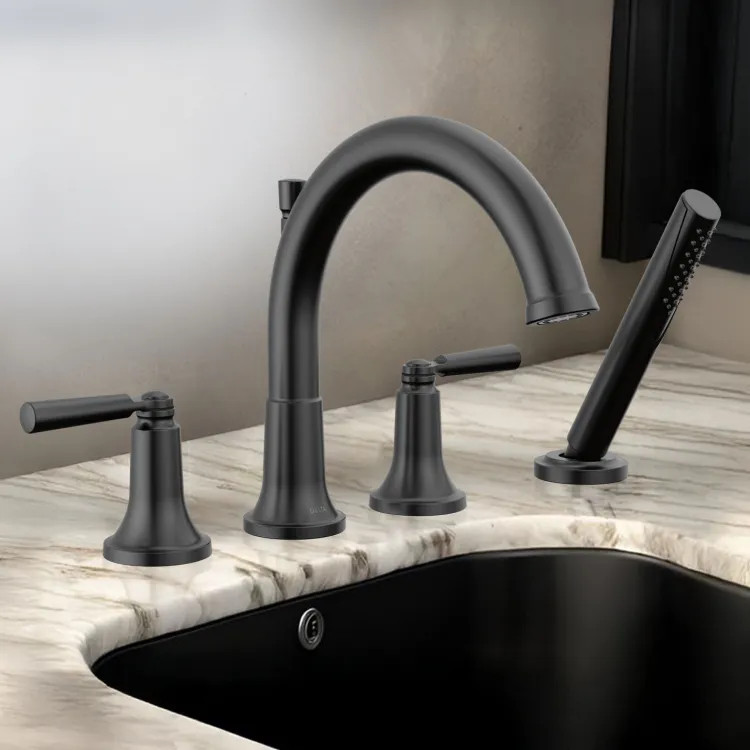 Delta Saylor Roman Tub Faucet Trim With 1.75 GPM Hand Shower, Low-Arc Spout, Two Lever Handles, ADA-Compliant, Matte Black - T4735-BL