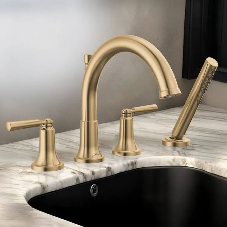 Delta Saylor Roman Tub Faucet Trim With 1.75 GPM Hand Shower, Low-Arc Spout, Two Lever Handles, ADA-Compliant, Champagne Bronze - T4735-CZ
