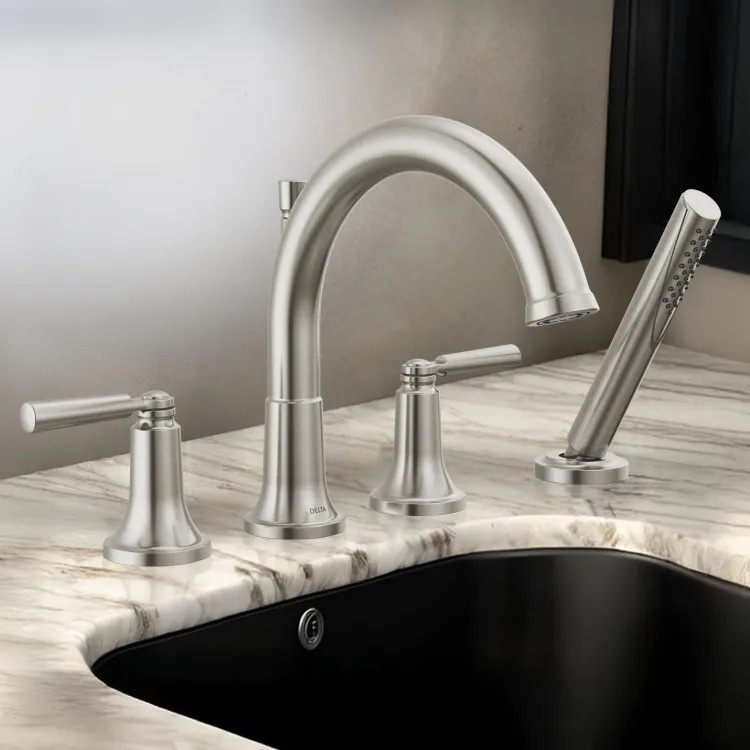 Delta Saylor Roman Tub Faucet Trim With 1.75 GPM Hand Shower, Low-Arc Spout, Two Lever Handles, ADA-Compliant, Stainless - T4735-SS