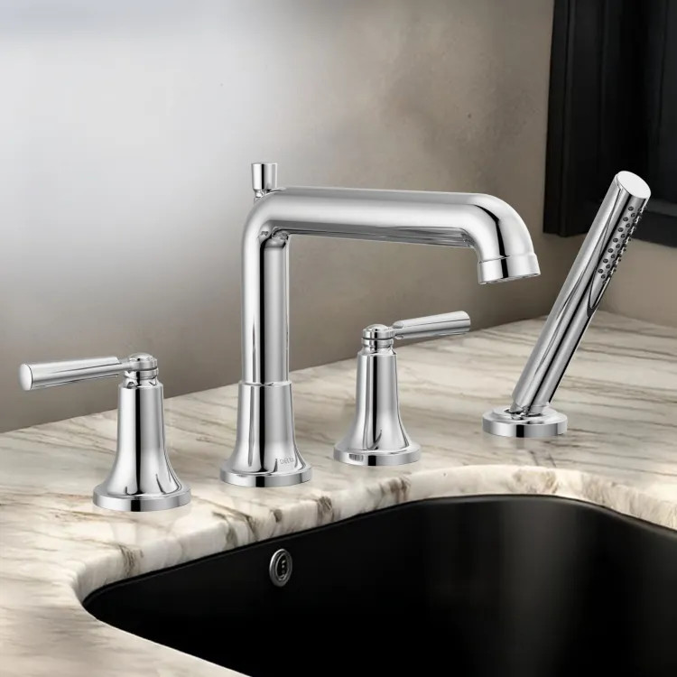 Delta Saylor Roman Tub Faucet Trim With 1.75 GPM Hand Shower, Fixed Spout, Two Lever Handles, ADA-Compliant, Chrome - T4736