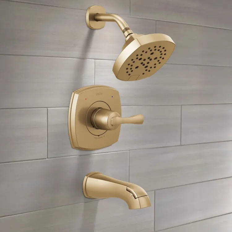 Delta Stryke Monitor 14 Series Tub and Shower, Touch-Clean, H2Okinetic PowerDrench, 1.75 GPM, ADA, Lumicoat Champagne Bronze - T14476-CZ-PR