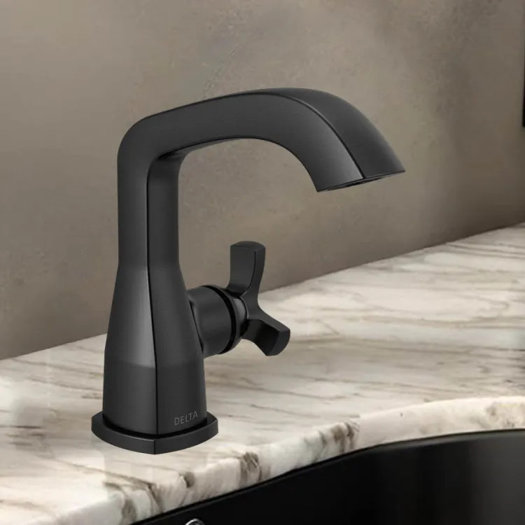 Delta Stryke Bathroom Faucet, Single Handle, Rigid Spout, DIAMOND Seal, 1.2 GPM, Matte Black (Less Pop-Up) - 5766-BLLPU-DST
