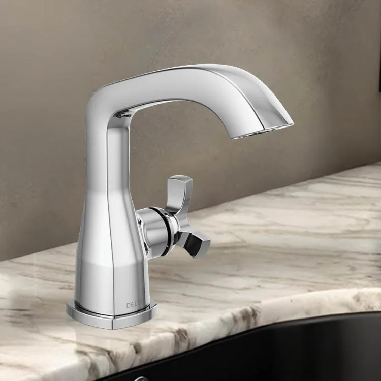 Delta Stryke Bathroom Faucet With Metal Push Pop-Up Drain, Single Handle, DIAMOND Seal, 1.2 GPM, Lumicoat Chrome - 5766-PR-MPU-DST