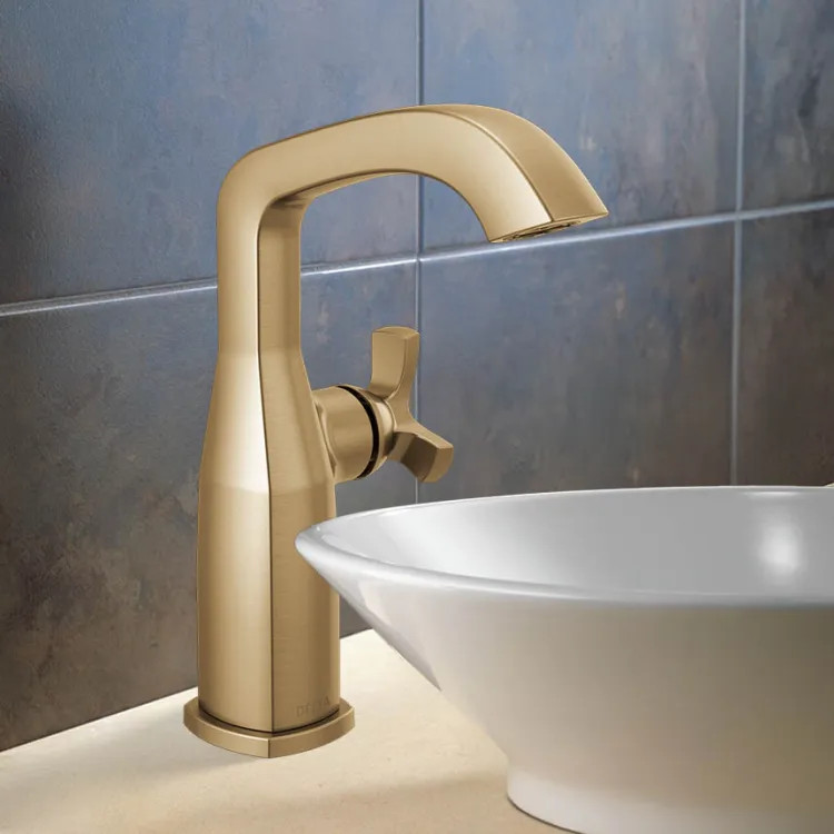 Delta Stryke Mid-Height Bathroom Faucet, Single Handle, Diamond Seal, ADA, 1.2 GPM, Lumicoat Champagne Bronze- 6766-CZ-PR-DST