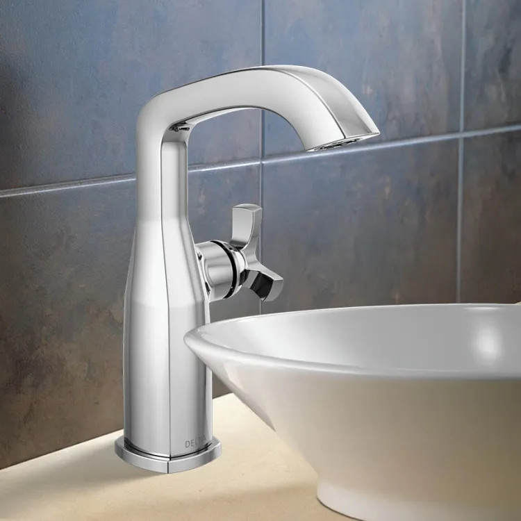 Delta Stryke Mid-Height Bathroom Faucet, Single Handle, Diamond Seal, ADA, 1.2 GPM, Lumicoat Chrome - 6766-PR-DST