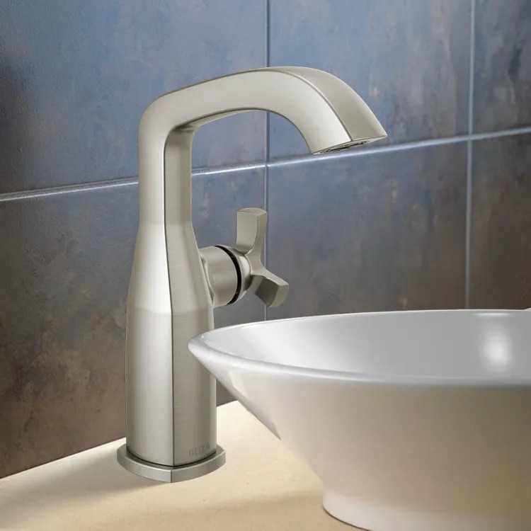 Delta Stryke Mid-Height Bathroom Faucet, Single Handle, Diamond Seal, ADA, 1.2 GPM, Lumicoat Stainless - 6766-SS-PR-DST