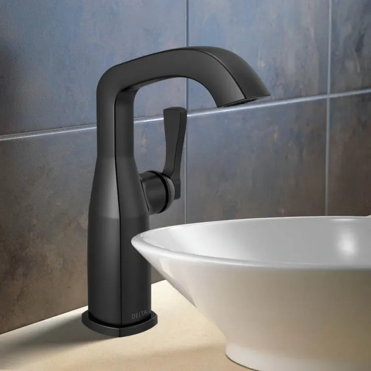 Delta Stryke Mid-Height Bathroom Faucet, Single Handle, Rigid Spout, Diamond Seal, ADA, 1.2 GPM, Matte Black - 676-BL-DST
