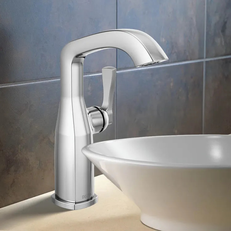 Delta Stryke Mid-Height Bathroom Faucet, Single Handle, Rigid Spout, Diamond Seal, ADA, 1.2 GPM, Lumicoat Chrome - 676-PR-DST
