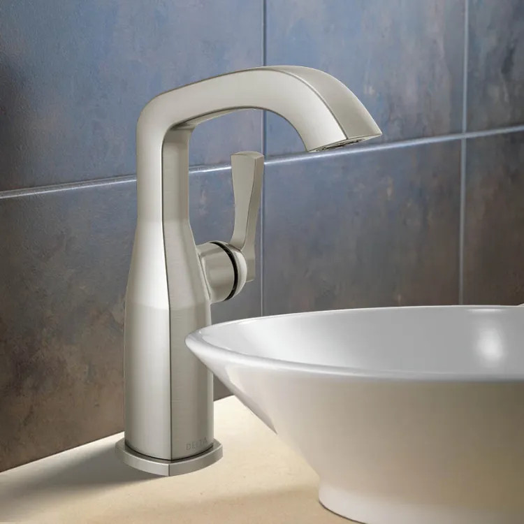 Delta Stryke Mid-Height Bathroom Faucet, Single Handle, Rigid Spout, Diamond Seal, ADA, 1.2 GPM, Lumicoat Stainless - 676-SS-PR-DST