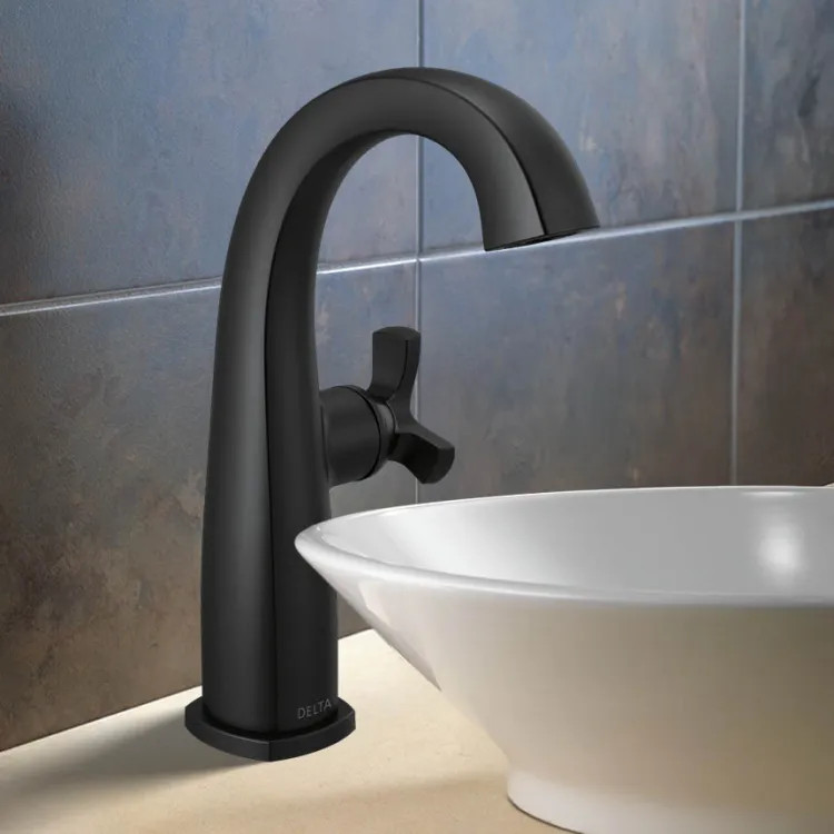Delta Stryke Mid-Height Bathroom Faucet, Single Handle, Rigid Spout, Diamond Seal, ADA, 1.2 GPM, Matte Black - 6776-BL-DST