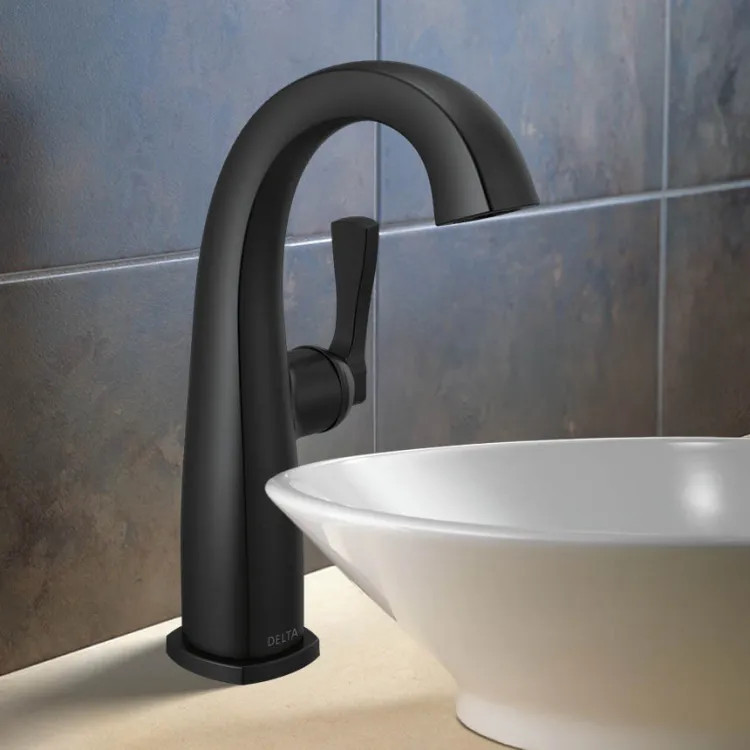 Delta Stryke Mid-Height Bathroom Faucet, Single Lever Handle, Diamond Seal, ADA, 1.2 GPM, Matte Black - 677-BL-DST