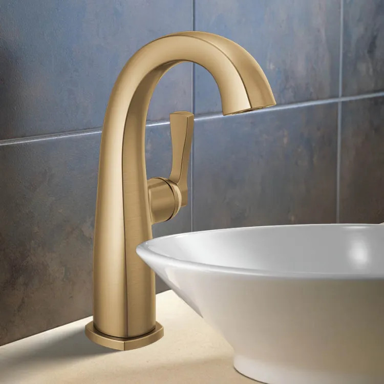 Delta Stryke Mid-Height Bathroom Faucet, Single Lever Handle, Diamond Seal, ADA, 1.2 GPM, Lumicoat Champagne Bronze - 677-CZ-PR-DST
