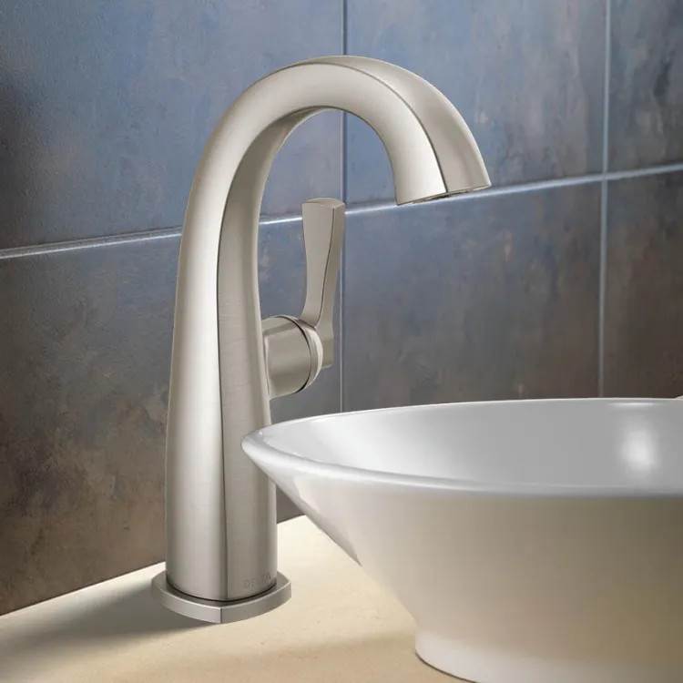 Delta Stryke Mid-Height Bathroom Faucet, Single Lever Handle, Diamond Seal, ADA, 1.2 GPM, Lumicoat Stainless - 677-SS-PR-DST