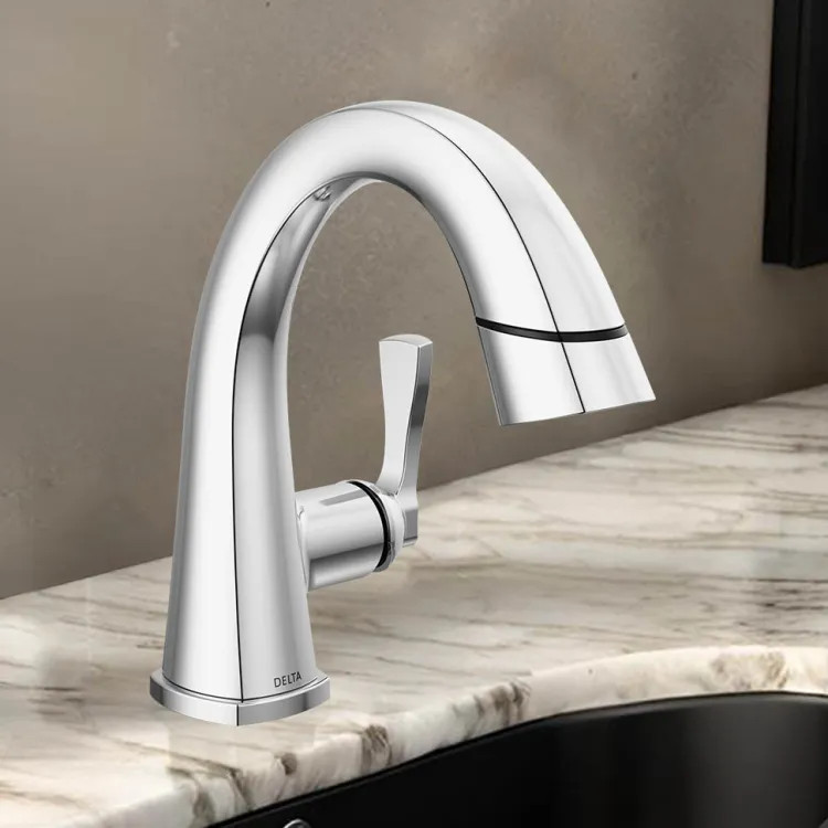 Delta Stryke Pull-Down Bathroom Faucet, Single Handle, Diamond Seal, MagnaTite, ADA, 1.2 GPM, Lumicoat Chrome - 577-PD-PR-DST