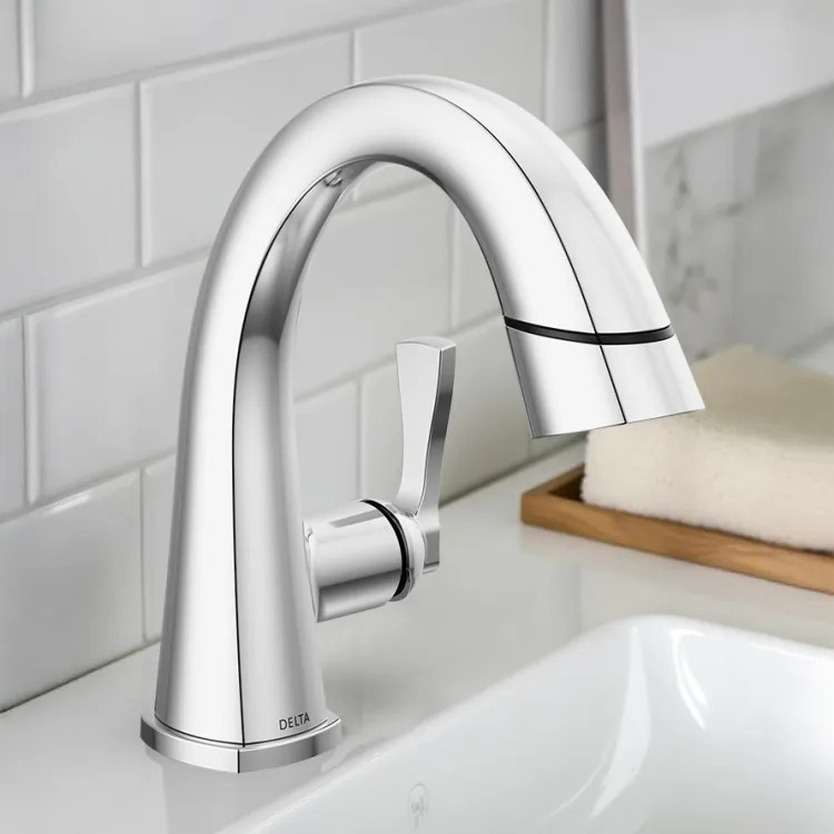 Delta Stryke Pull-Down Bathroom Faucet, Single Handle, DIAMOND Seal, MagnaTite, ADA, 1.2 GPM, Lumicoat Chrome - 577-PD-PR-DST