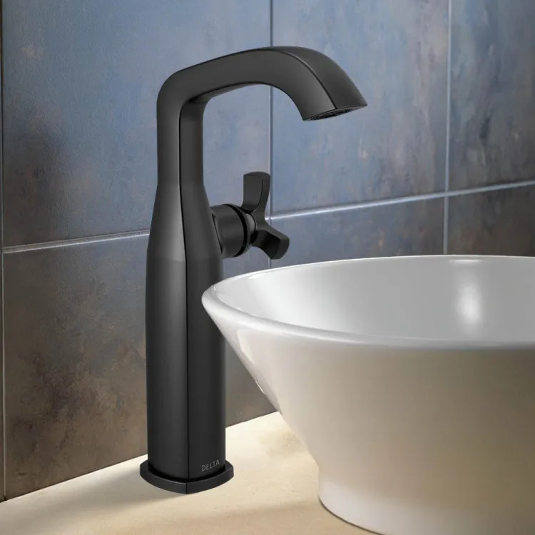 Delta Stryke Vessel Bathroom Faucet, Single Handle, Deck-Mount, Diamond Seal, 1.2 GPM, Matte Black - 7766-BL-DST