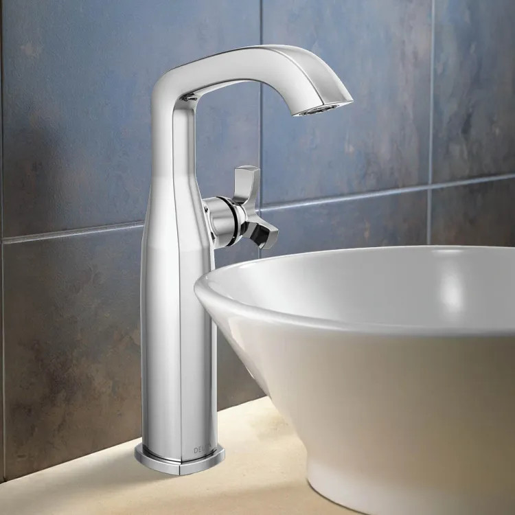 Delta Stryke Vessel Bathroom Faucet, Single Handle, Deck-Mount, Diamond Seal, 1.2 GPM, Lumicoat Chrome - 7766-PR-DST