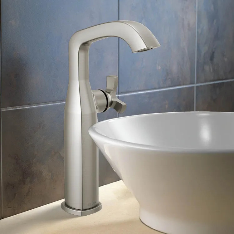 Delta Stryke Vessel Bathroom Faucet, Single Handle, Deck-Mount, Diamond Seal, 1.2 GPM, Lumicoat Stainless - 7766-SS-PR-DST