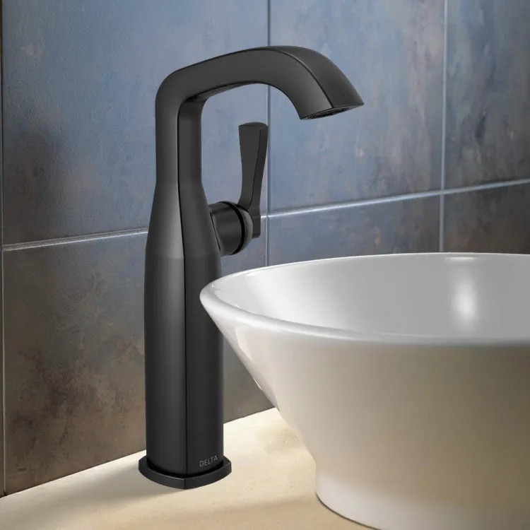 Delta Stryke Vessel Bathroom Faucet, Single Lever Handle,Deck-Mount, Diamond Seal, ADA, 1.2 GPM, Matte Black - 776-BL-DST