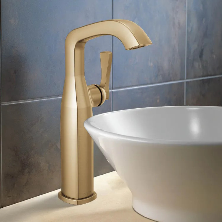 Delta Stryke Vessel Bathroom Faucet, Single Lever Handle, Deck-Mount, Diamond Seal, ADA, 1.2 GPM, Lumicoat Champagne Bronze - 776-CZ-PR-DST