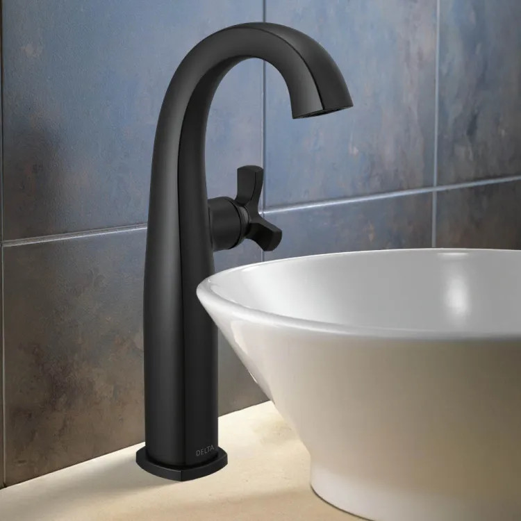 Delta Stryke Vessel Bathroom Faucet, Single Handle,Deck-Mount, Diamond Seal, 1.2 GPM, Matte Black - 7776-BL-DST