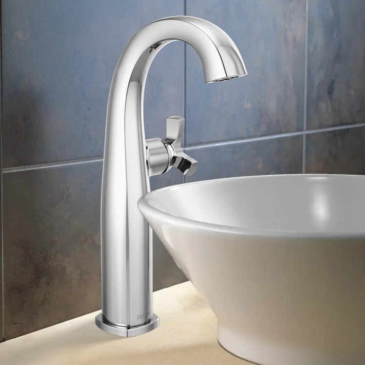 Delta Stryke Vessel Bathroom Faucet, Single Handle, Deck-Mount, Diamond Seal, 1.2 GPM, Lumicoat Chrome - 7776-PR-DST
