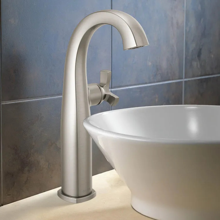 Delta Stryke Vessel Bathroom Faucet, Single Handle, Deck-Mount, Diamond Seal, 1.2 GPM, Lumicoat Stainless - 7776-SS-PR-DST